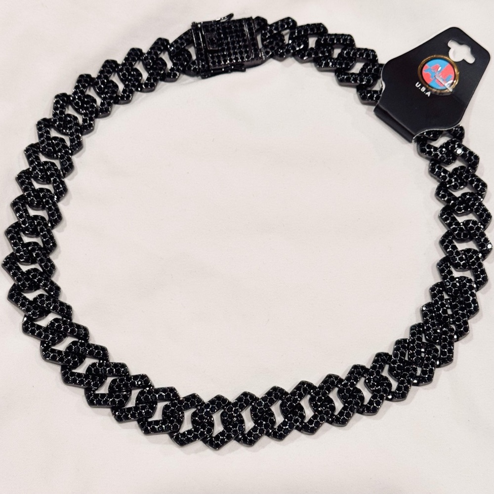 AJ USA Men’s 19mm Rhodium Plated StainlessSteel Iced Out VVS CZ Neck 20in NWT